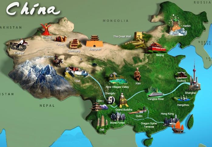карта на Кина туристички атракции