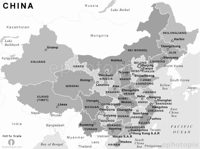 карта на Кина црно и бело
