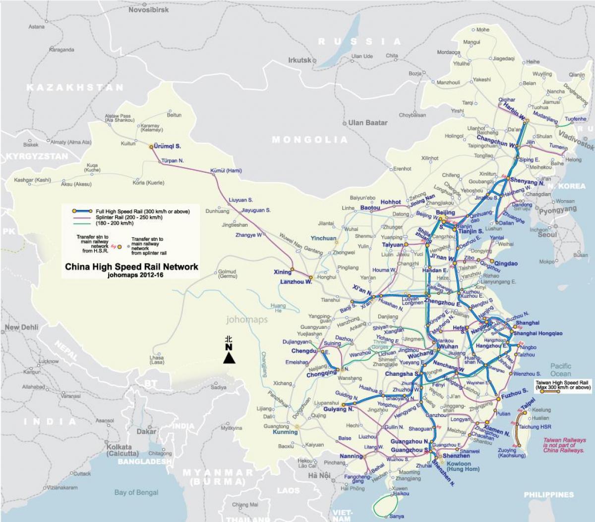 високо брзински железнички Кина мапа