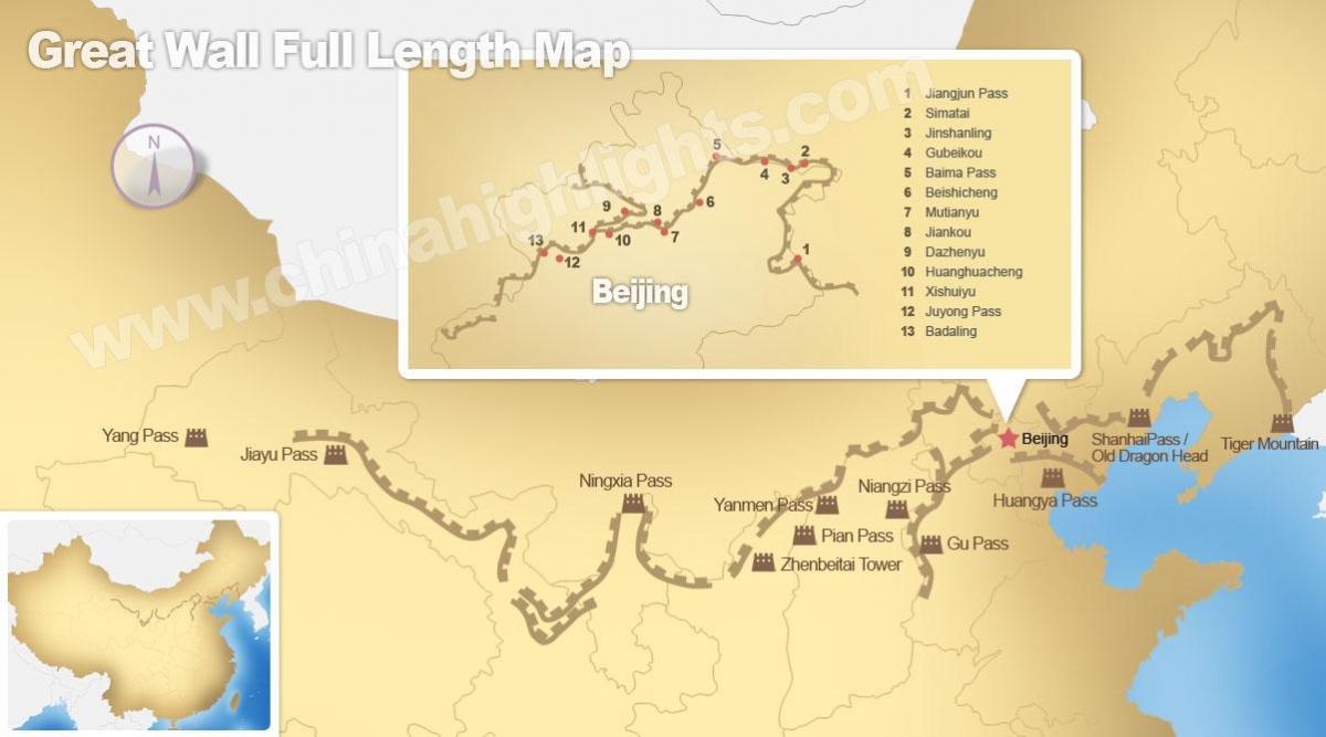 големиот ѕид во Кина мапа
