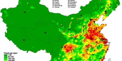 Населението дистрибуција карта на Кина